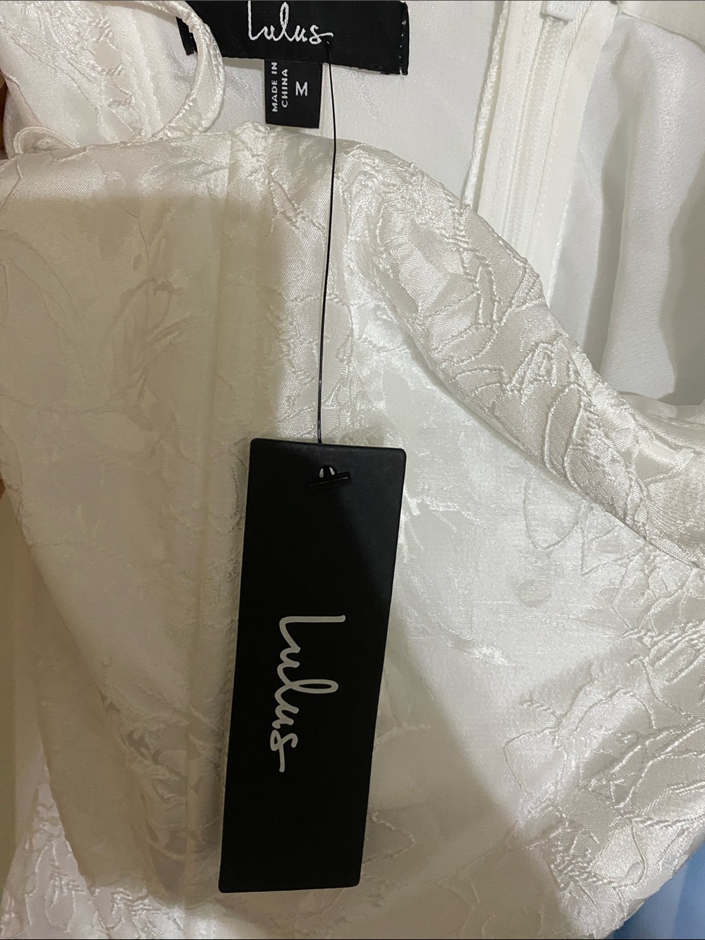 Lulus Laubrey White Floral Jacquard Mini Dress and Scarf Set Size M NWT - Picture 8 of 16